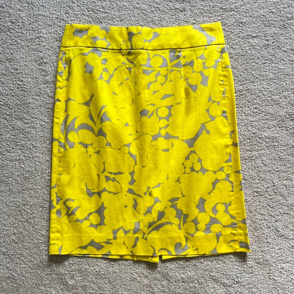 J.Crew Yellow Cotton Floral Print Pencil Skirt Size 2